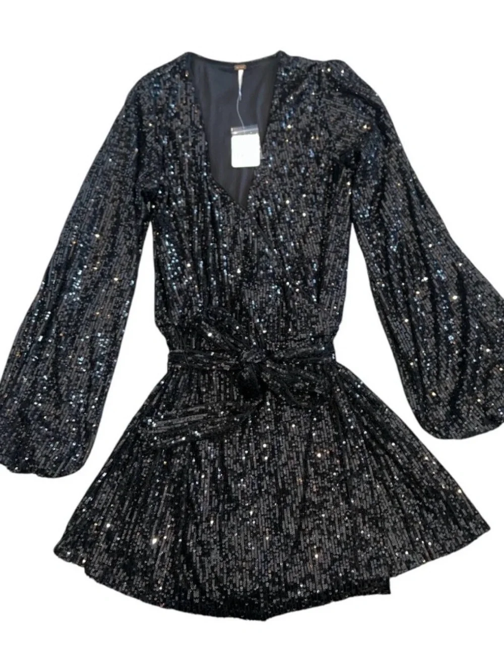 NWT Free People Black Sequin Wrap Romper Size XS